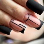 A vertical shot of a beautiful nail design on square nails
